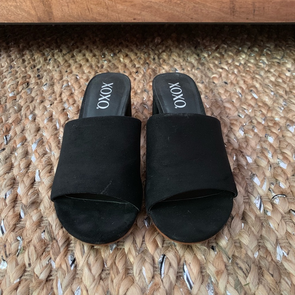 XOXO black suede slide sandals